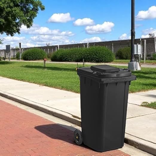 PRO&Family Wheeled Outdoor Trash Can Garbage Can Garage Trash Can for Restaurants/Hospitals/Offices/Back of House/Warehouses/Home (Black, 50 Gallon)