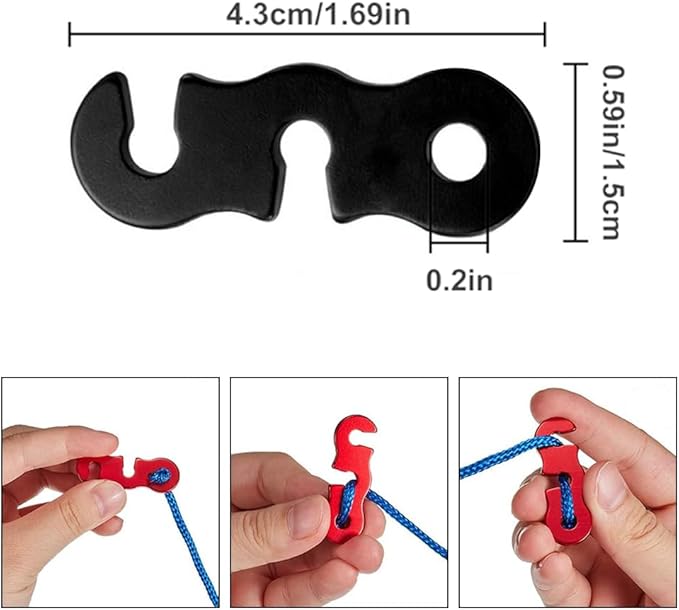 36 Pieces Tent Rope Tensioner - 3 Types Alloy Guyline Tensioner Camping Tent Guyline Cord Adjuster Combination Camping Gear (Black, Standard)