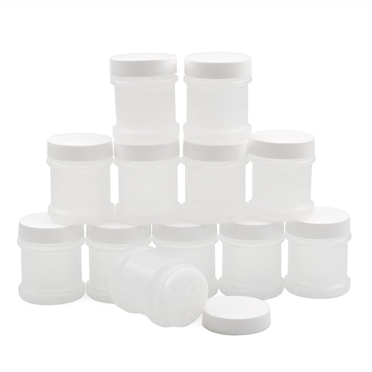 Cornucopia Brands Mini Plastic Spice Jars w/Sifters (12-Pack, White); 2 Tablespoon Capacity (1 Fluid Ounce) Spice Bottles for Travel, Glitter, Gifts, Favors