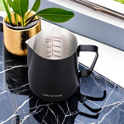 Apexstone Black Espresso Milk Frothing Pitcher 12 oz, Espresso Steaming Pitcher 12 oz, Coffee Milk Frothing Cup, Coffee Steaming Pitcher 12 oz/350 ml