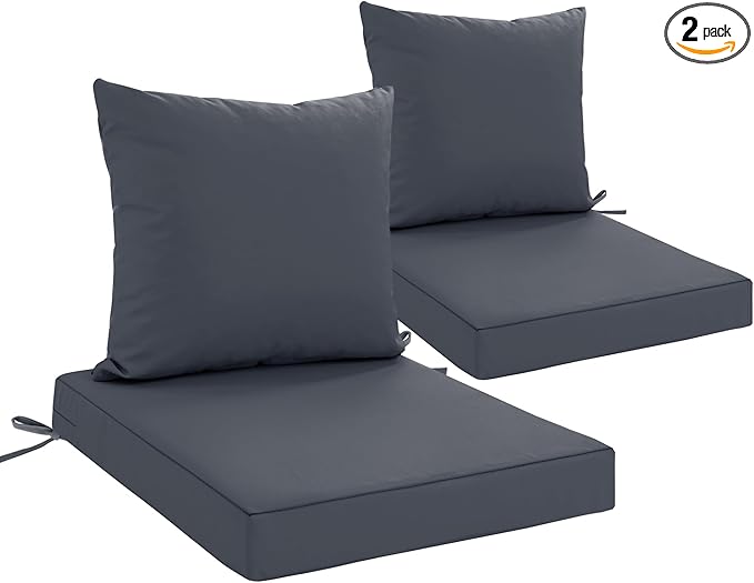 24x24 Inch Outdoor Cushions for Patio Furniture Set of 2, Waterproof Outdoor Chair Cushions w/Fade-Resistant, Removable & Machine-Washable Covers, Deep Seat Sofa/Couch Pads Replacement, Dark Grey