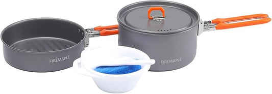 Firemaple Lightweight Outdoor Camping Cookware Set - Hard Anodized Aluminum, Stainless Steel, Foldable Handles, Ideal for Hiking & Camping