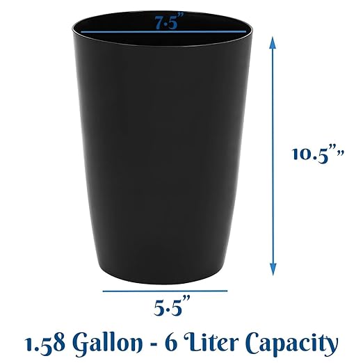 HOLDN’ STORAGE Small Trash Can - 1.58 Gallon Open Top Waste Bin, Compact Waste Can Perfect for Bathroom, Kitchen, Office, Dorm - Durable Garbage Can - Glossy Black