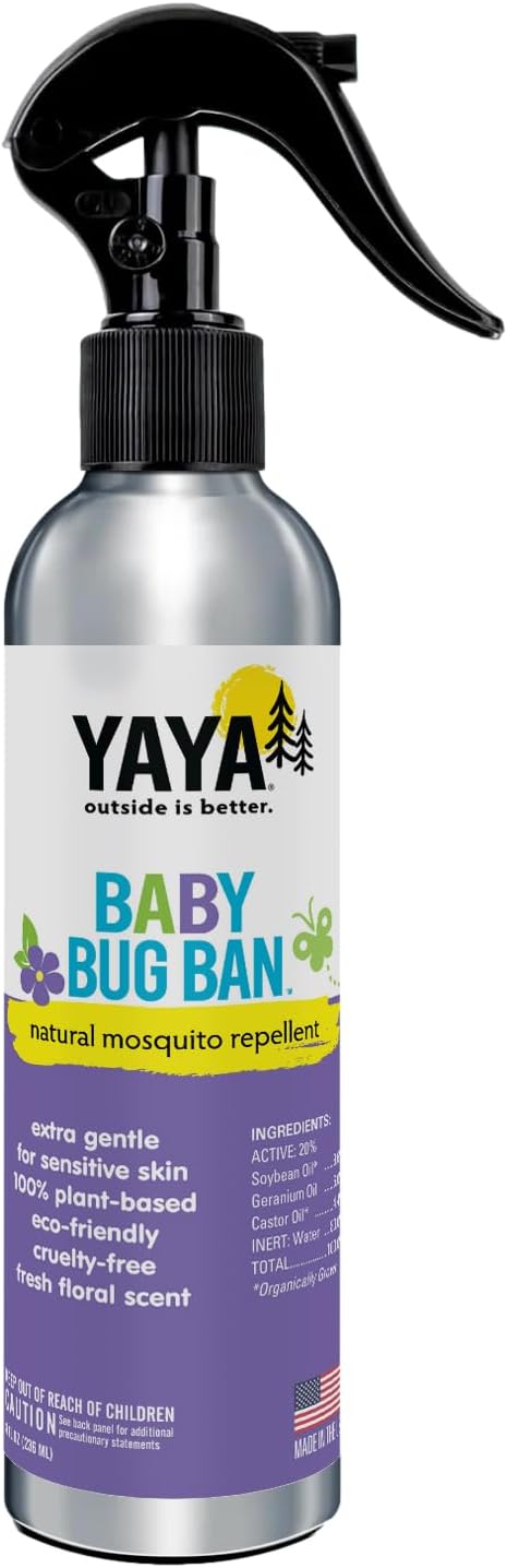 YAYA ORGANICS Baby Bug Ban – Natural, Proven Effective Mosquito Repellent for Babies, Kids and Sensitive Skin (8 Ounce Spray)