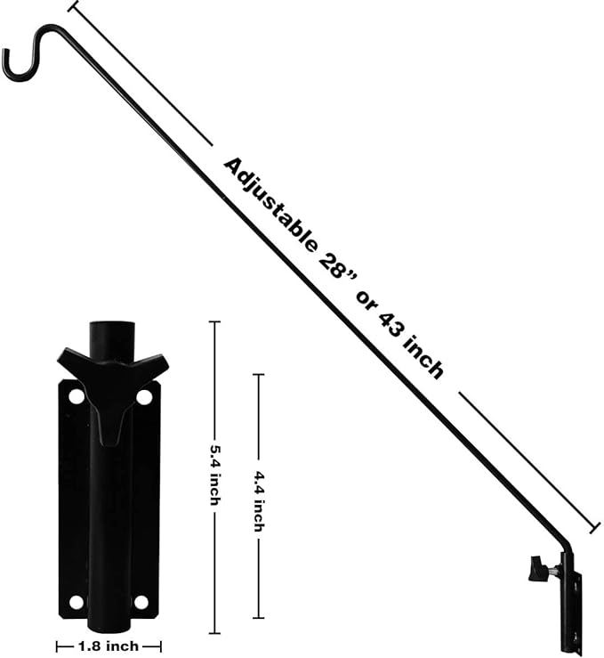 MIXXIDEA Heavy Duty Extended Reach Wall Mounted Deck Hook Wall Pole,Bracket Direction and Length Adjustable Plant Bracket for Bird Feeders, Planters, Suet Baskets, Lanterns, Wind Chimes,Black