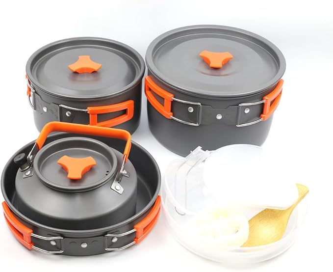 5pcs -20pcs Set TMKOOL Camping Cookware Mess Kit Outdoor Hiking Backpacking Picnic Cooking Bowl Non Stick Pot