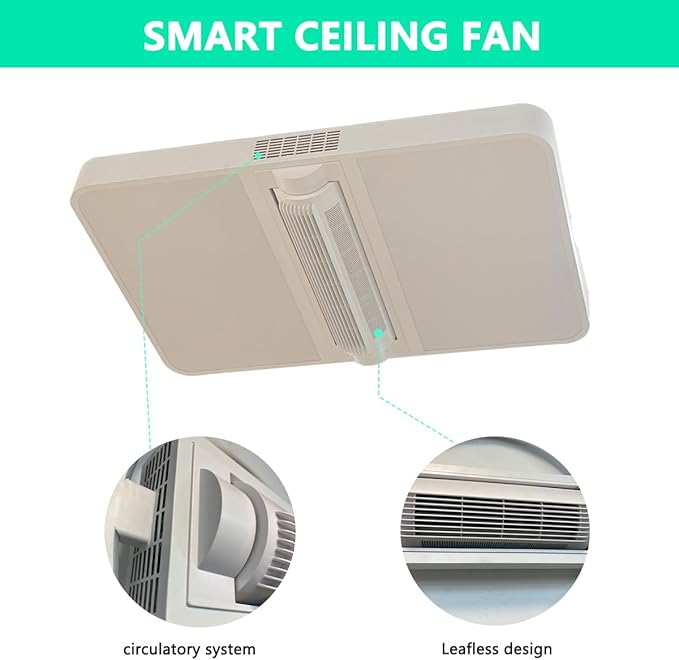 18" Bladeless Ceiling Fan with Light and Remote, LED Low Profile Flush Mount Ceiling Fan with 6 Speed Dimmable, 3000-6000K, Enclosed Modern Ceiling Fans for Bedroom Living Room (Square)