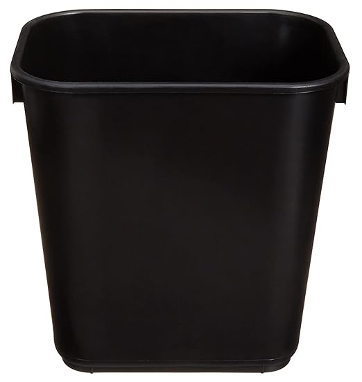 Amazon Basics Small Trash Can, Rectangular Commercial Office Wastebasket, 3 Gallon (Pack Of 2), Black (Previously AmazonCommercial brand)