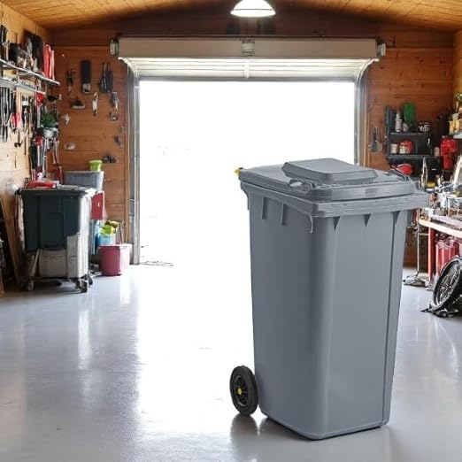 PRO&Family Wheeled Outdoor Trash Can Garbage Can Garage Trash Can for Restaurants/Hospitals/Offices/Back of House/Warehouses/Home (Gray, 50 Gallon)