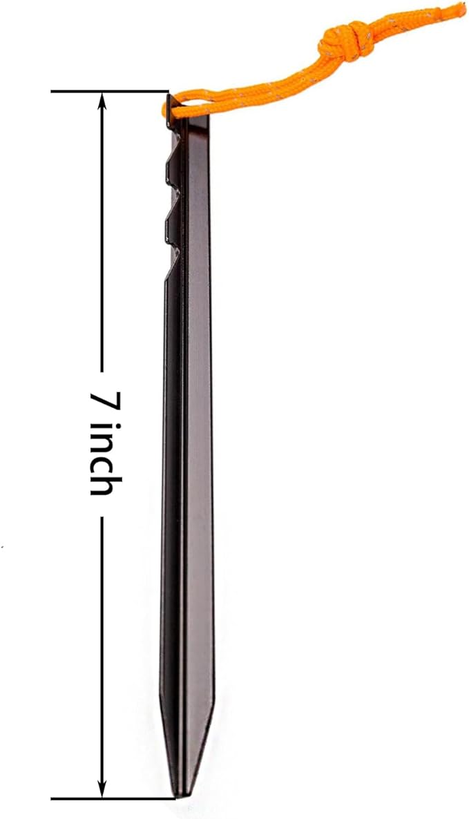 Aluminum Alloy Tent Stakes Pegs, 12-Pack Aluminum Ground Pegs with Reflective Pull Ropes, Lightweight Metal Stakes Pegs for Camping Tents Hammocks