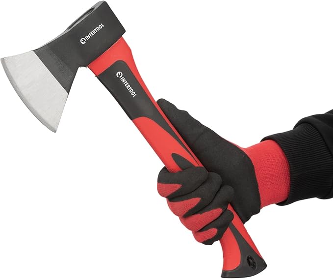 INTERTOOL Wood Splitting Maul and and Hatchet Combo Set - 35-inch Axe and 15-inch Camping Chopping Hatchet with Shock Absorbing Fiberglass Handles with Blade Protectors HT-0275-0261