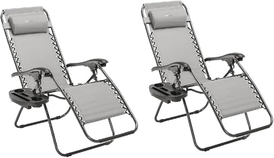 Heavy Duty Zero Gravity Chair with Adjustable Reclining, Extra Large Side Table, Gray 600D Polyester, Powder-Coated Steel Frame, 300 lbs Capacity (2)