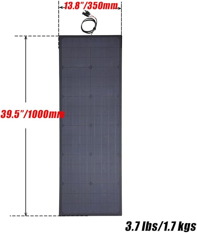 55W 12V ETFE Black Flexible Solar Panel, with Solar Cable on Back Side, PERC Mono Solar Cells, Ultrathin Lightweight for Campers, RVs, Boats, Camping, Tent
