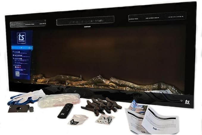 Touchstone Smart Electric Fireplace-The Fury 65" Wide- 4.5" Thin in Wall Recessed-100 Realistic Flame/Ember Bed Color Combos-1,500W Heater-Larger Viewing Area-Alexa/WiFi Enabled