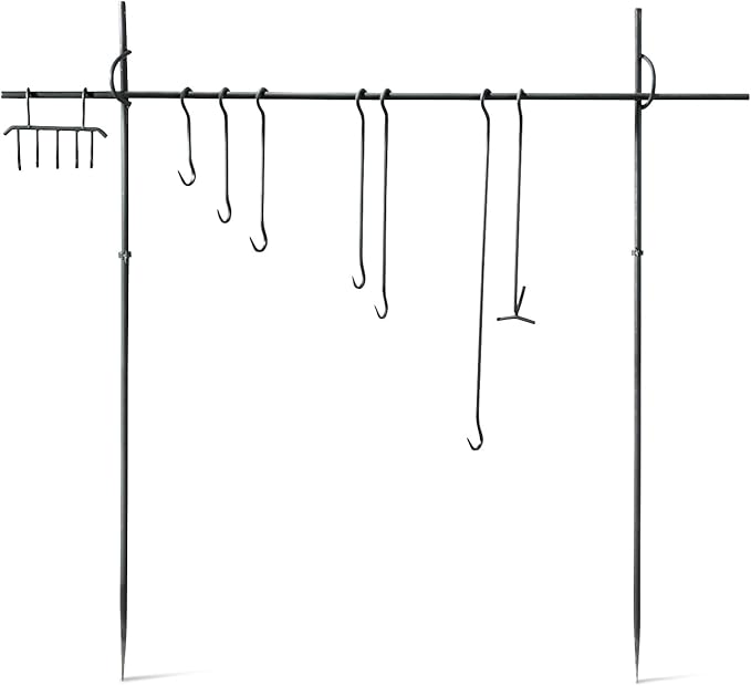 Guide Gear Campfire Cooking Equipment Set; Heavy-Duty Iron Side Posts, Hooks, Lid Lifter, Utensil Holder and Poker