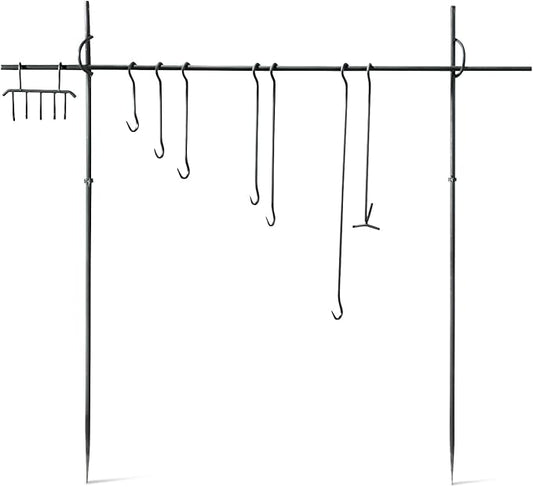 Guide Gear Campfire Cooking Equipment Set; Heavy-Duty Iron Side Posts, Hooks, Lid Lifter, Utensil Holder and Poker