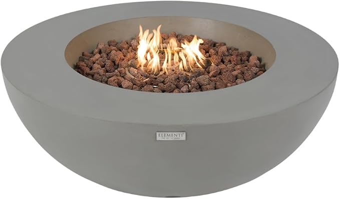 Elementi Lunar Fire Bowl Outdoor Fire Pit Table 42 Inches Round Firepit Concrete Patio Heater Electronic Ignition Backyard Fireplace Cover Lava Rock Included Liquid Propane