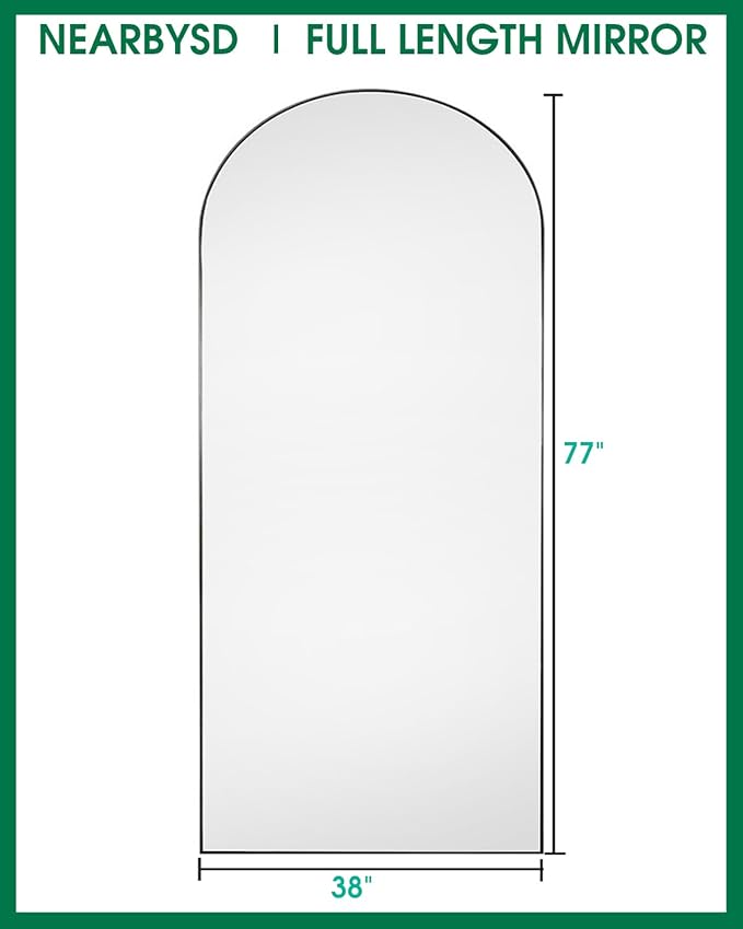 Arched Full Length Mirror77 x38 Full Body Floor Mirror Standing Hanging or Leaning Wall, Arch Wall Mirror with Stand Aluminum Alloy Frame for Bedroom Cloakroom Black