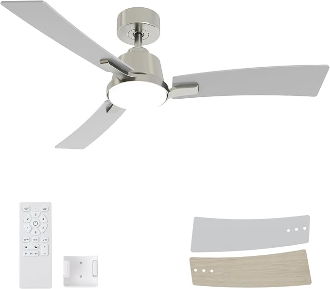 52 Inch Ceiling Fans with Lights,Low Profile Ceiling Fan,Modern Flush Mount,Reversible 6 Speeds,3CCT Dimmable Noiseless Ceiling Fans for Living Room,Bedroom and Patio,ETL Listed