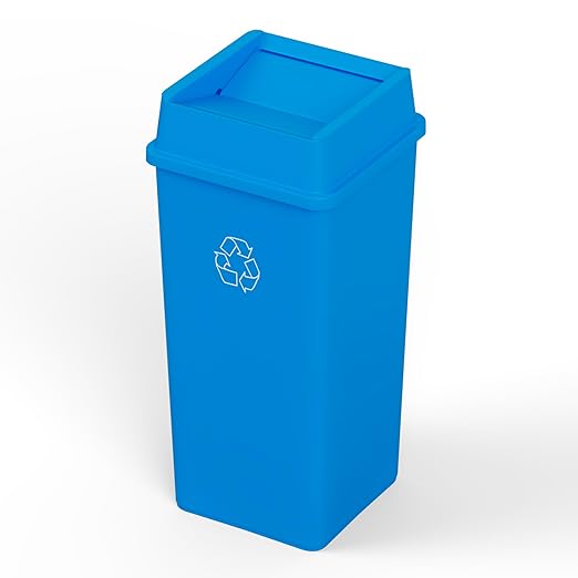 50 Gallon Blue Square Commercial Trash Garbage Can with Lid | Outdoor Office Restaurant School Kitchen