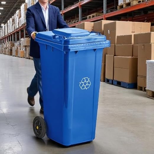 PRO&Family Wheeled Outdoor Trash Can Garbage Can Garage Trash Can for Restaurants/Hospitals/Offices/Back of House/Warehouses/Home (Blue, 32 Gallon)