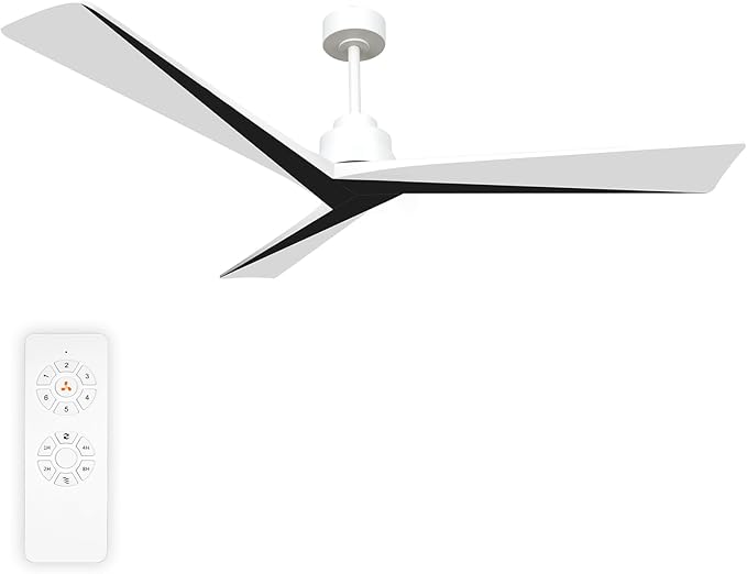 60" Ceiling Fan no Light with Remote,Modern Wood Ceiling Fans for Patios Bedroom Farmhouse,3 Blade Outdoor Ceiling Fan whitout Light with 6 Speeds and Timer,Black White Walnut+White