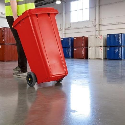PRO&Family Wheeled Outdoor Trash Can Garbage Can Garage Trash Can for Restaurants/Hospitals/Offices/Back of House/Warehouses/Home (Red, 32 Gallon)