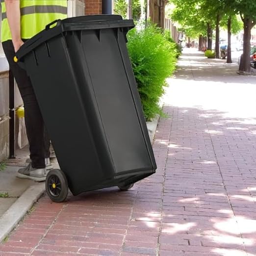 PRO&Family Wheeled Outdoor Trash Can Garbage Can Garage Trash Can for Restaurants/Hospitals/Offices/Back of House/Warehouses/Home (Black, 50 Gallon)
