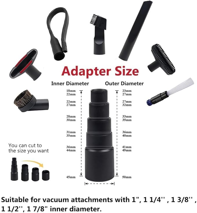 7 PCS Vacuum Attachments Replacement for Shop Vac Accessories with, 1 7/8" to 1" Adapter for Shop Vac,1 1/4" Household Cleaning Accessories Brush Kit for Shop Vac Attachment