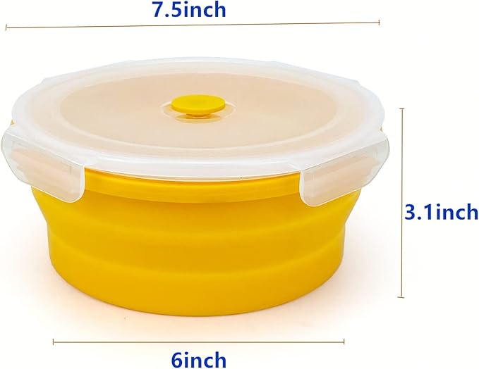1200ml Large Collapsible Bowl With Lid, Camping Bowl with Foldable Spoon, Silicone Bento Box For Meal Prep & Food Storage, Microwave Safe, Orange