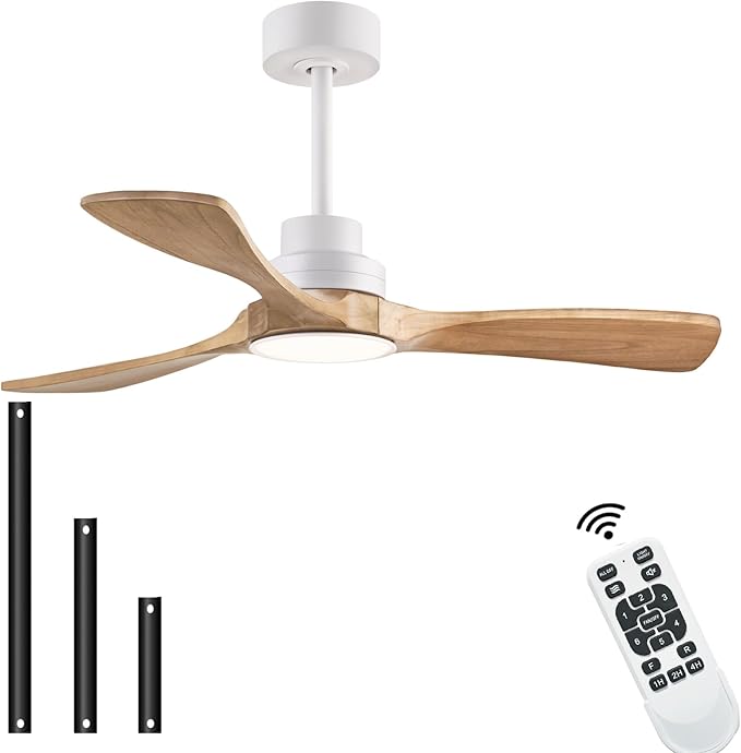 42" Ceiling Fans with Lights with Remote Control, Indoor Outdoor Wooden Ceiling Fan with 3 Wooden Blades for Patio, Living Room, Dining Room, Farmhouse and More. (White + Log Color)…