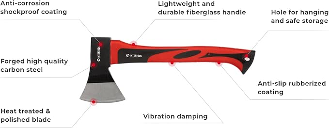 INTERTOOL Wood Splitting Maul and and Hatchet Combo Set - 35-inch Axe and 15-inch Camping Chopping Hatchet with Shock Absorbing Fiberglass Handles with Blade Protectors HT-0275-0261