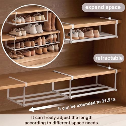 Expandable Shoe Rack Organizer - Adjustable Shoe Rack & Under Cabinet Shelf - for Shoe or Clothing Storage and Organization, Under Shelf Storage (Black,2 Pcs)