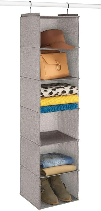 Whitmor Hanging Accessory Shelves - 6 Section Closet Organizer - Light Grey