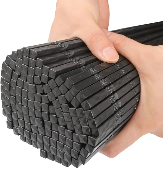 100 Pairs Fiberglass Sushi 24cm/9.4 Inch Chopsticks, Dishwasher Safe, Japanese Style Non-Slip, for Restaurant & Party, Black Bauhinia.