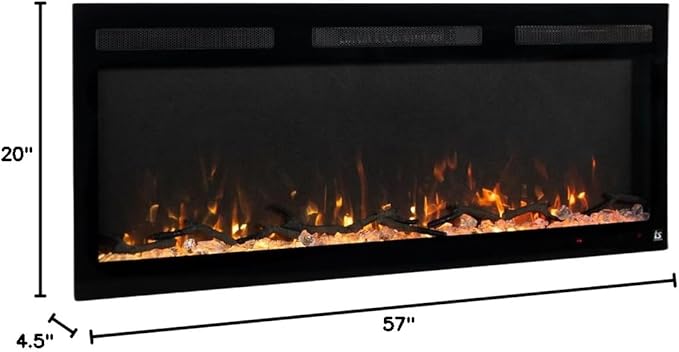 Touchstone Smart Electric Fireplace-The Fury 57" Wide- 4.5" Thin in Wall Recessed-100 Realistic Flame/Ember Bed Color Combos-1,500W Heater-Larger Viewing Area-Alexa/WiFi Enabled