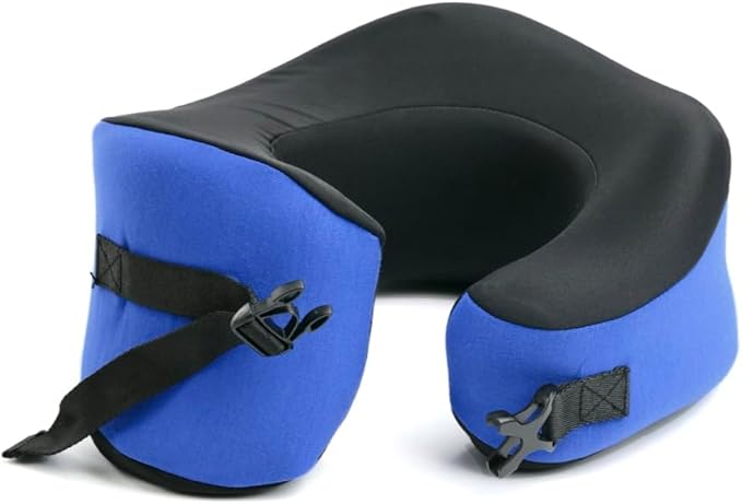 C CUSHION LAB Travel Pillow, Award-Winning Patented Ergonomic Design for Chin & Neck Support Memory Foam Neck Pillow, Compact Airplane Pillow for Traveling, Flight, Car (Cobalt Blue, Large)