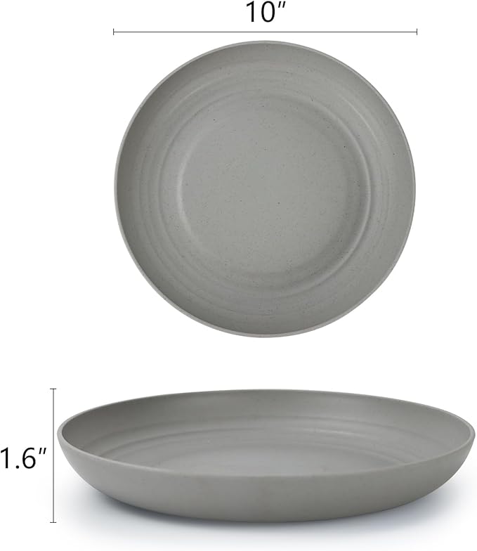 Homienly Dinner Plates Set of 8 Premium Wheat Straw Alternative to Plastic, Lightweight Round, Microwave & Dishwasher Safe, Unbreakable (Grey, 10 inch)