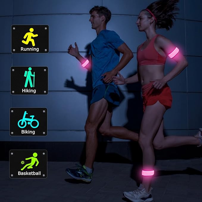 Pack of 6 LED Light Up Band Slap Bracelets Night Safety Wrist Band for Cycling Walking Running Concert Camping Outdoor Sports