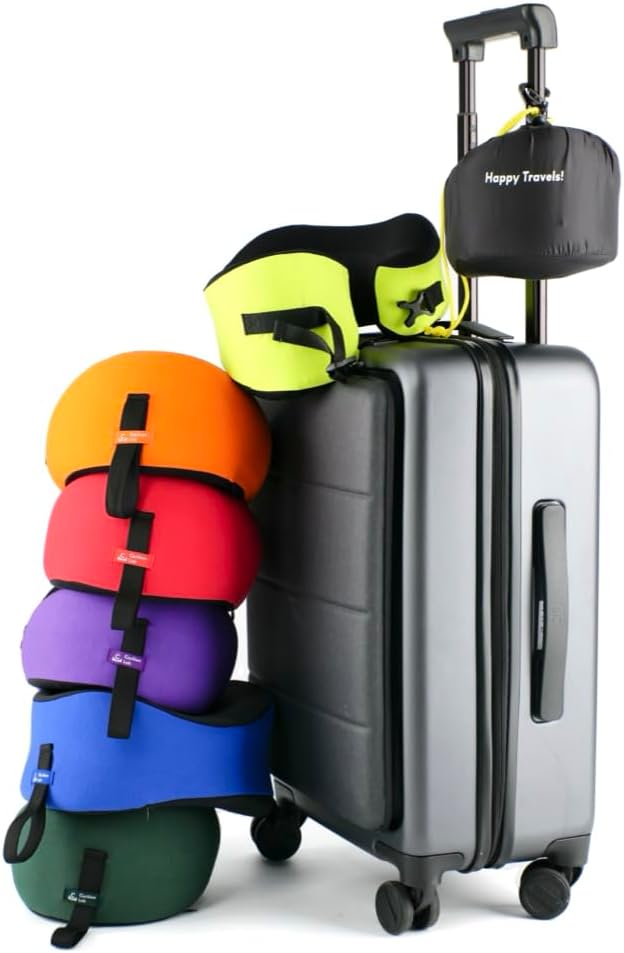 C CUSHION LAB Travel Pillow, Award-Winning Patented Ergonomic Design for Chin & Neck Support Memory Foam Neck Pillow, Compact Airplane Pillow for Traveling, Flight, Car (Navy, Large)