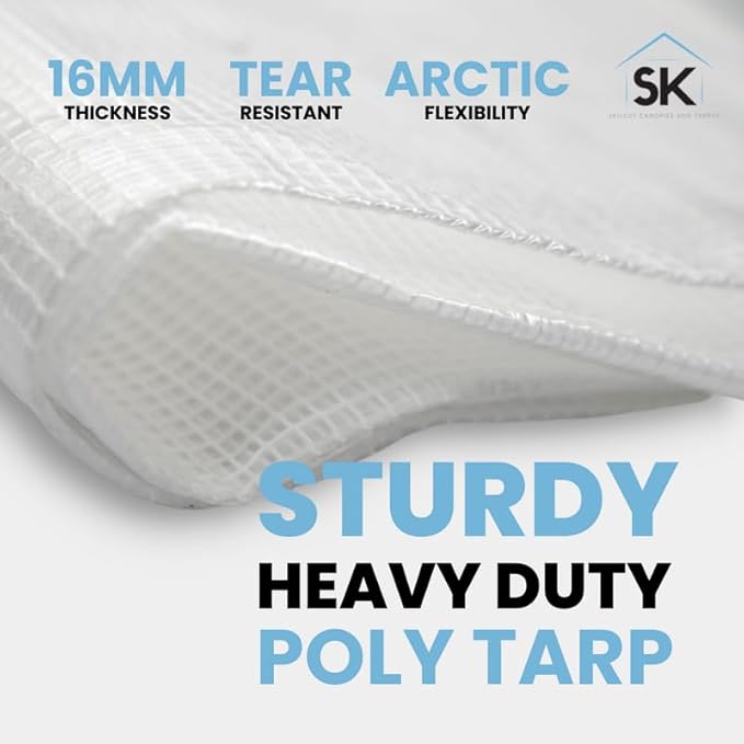 16 Mil Clear Poly Heavy Duty Tarp with Fiber Reinforcement - True Size Tarps with UV Protection, Tear Resistance, Flexibility, Reinforced Corners 6x30