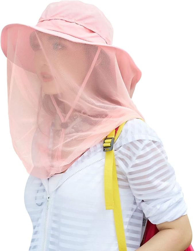 Mosquito Head Net Hat, Safari Sun Hat with Veil Mesh Protection from Insect