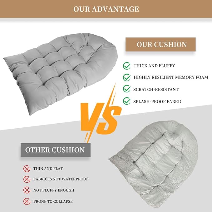 Thicken Egg Chair Cushion Replacement, Outdoor Hammock Swing Chair Cushions, Hanging Wicker Basket Seat Pad with High Elasticity PP Cotton, for Garden Patio Porch Furniture (Only Cushion)