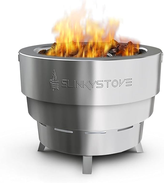 Smokeless Fire Pit for Outdoor Wood-Burning – Portable, Compact & Foldable Design for Camping, Bonfires, Tiny Cabin, Ventless Burn, Solo Pits, and Backyard Use – Stainless Steel, 17-Inch Slinky Stove