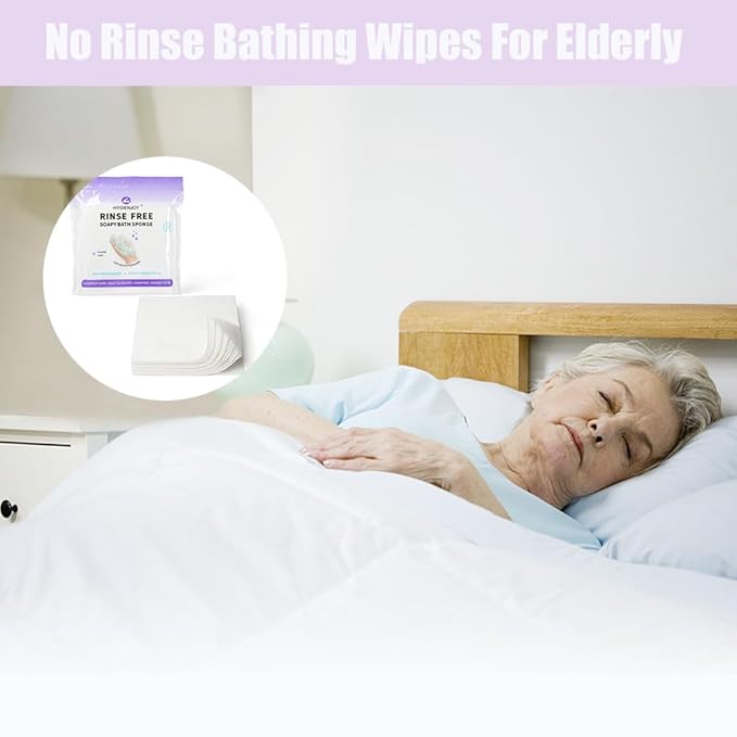 HYGIENJOY-Rinse Free Bath Sponges for Adults-Disposable No Rinse Bathing Wipes, Soap Infused,Extra Thick and Dry Shower Wipes for Elderly,Camping,Post Surgery Must Haves, (Lavender 3 Pack,75 Counts)