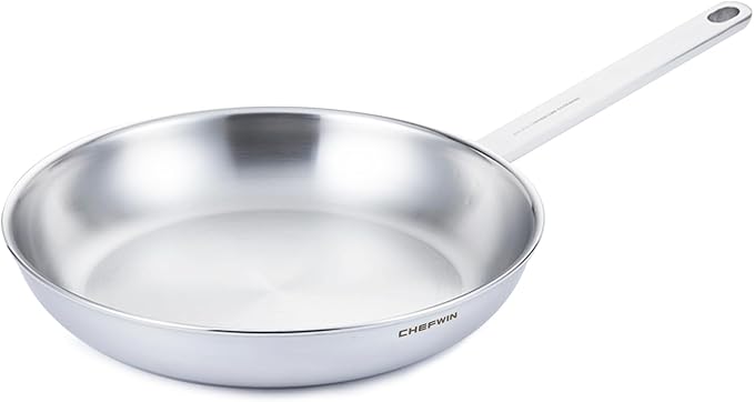 11-Inch 316 Stainless Steel Frying Pan, 5-Ply Stainless Steel Skillet, Induction Compatible, Dishwasher & Oven Safe