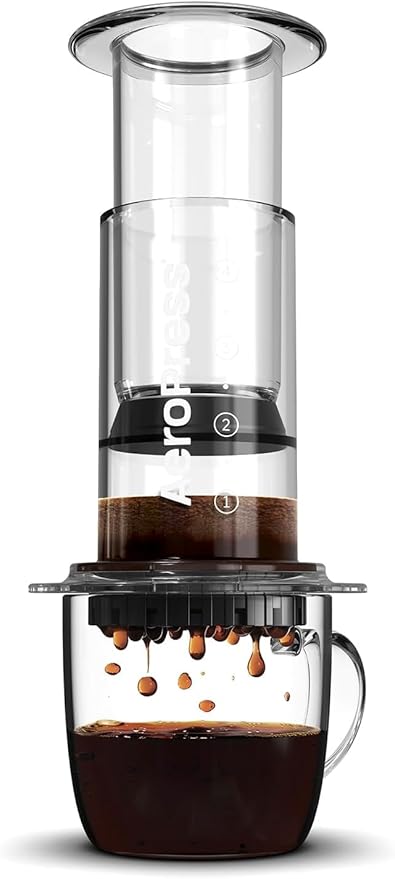 AeroPress Clear Coffee Press – 3 In 1 Brew Method Combines French Press, Pourover, Espresso, Full Bodied Coffee Without Grit or Bitterness, Small Portable Coffee Maker for Camping & Travel, Clear