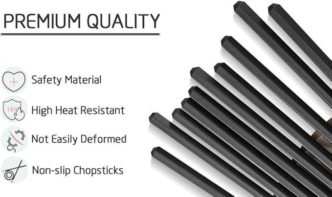 200 Pairs Hexagonal Fiberglass Sushi 24cm/9.4 Inch Dishwasher Safe Non-Slip Chopsticks,Japanese Style Black for Restaurant & Party.