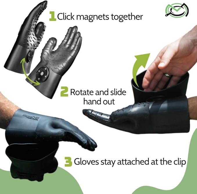 Magnetic BBQ Grill Gloves – Heat Resistant, Patented Magnetic Safety Clip Easy On & Off, Firefighter-Designed, Dishwasher-Safe, Waterproof, Perfect for Grilling, Smoking, Frying, Baking