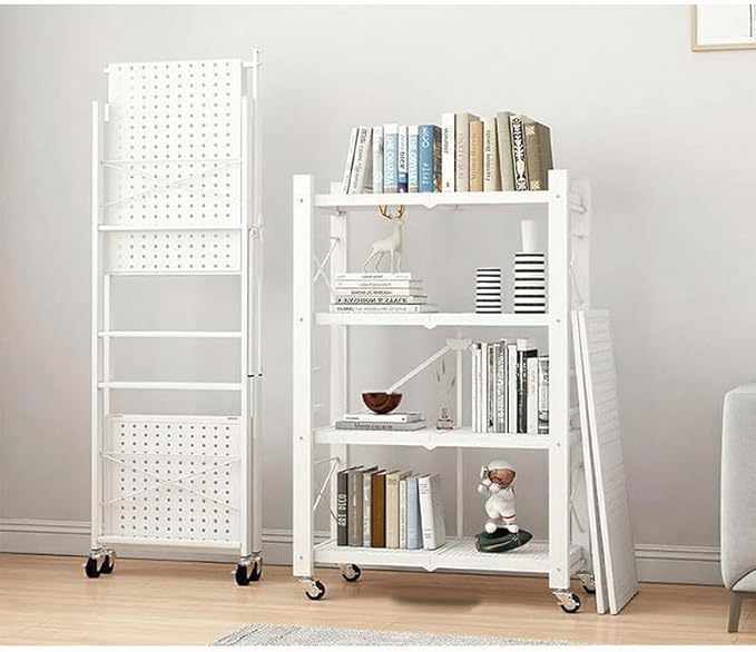 4-Tire Storage Rack, Height Adjustable, 40 * 13 * 50in Foldable Metal Garage Storage Shelves Organizer, Portable Metal Kitchen Shelving, Closet Shelving Unit Bakers Rack (White 4 Shelfs)